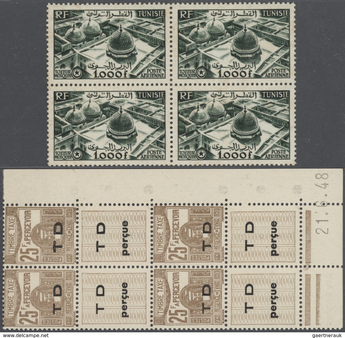 Tunesien: 1945/1968 (ca.), Accumulation In Stockbook With Many BLOCKS Of Four Incl. Many With Printi - Lettres & Documents