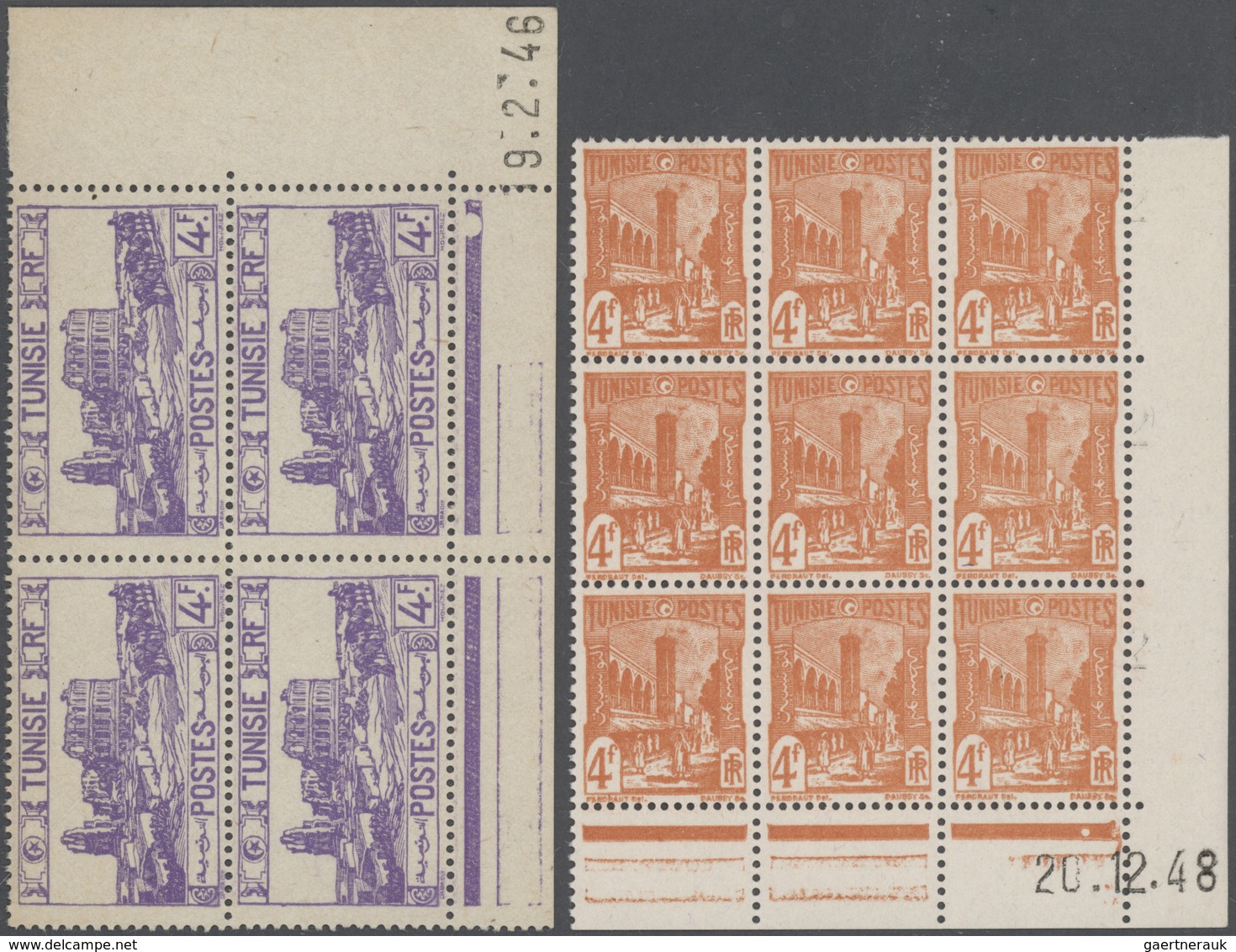 Tunesien: 1945/1968 (ca.), Accumulation In Stockbook With Many BLOCKS Of Four Incl. Many With Printi - Lettres & Documents