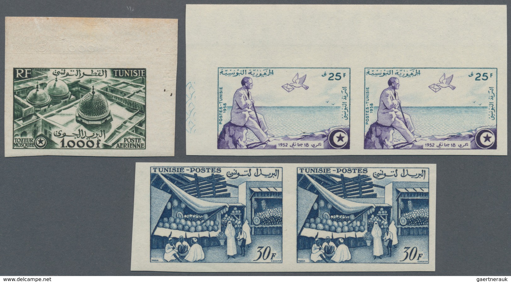 Tunesien: 1953/1961, Almost Exclusively U/m Accumulation Of Apprx. 330 IMPERFORATE Stamps, Mainly Fr - Lettres & Documents