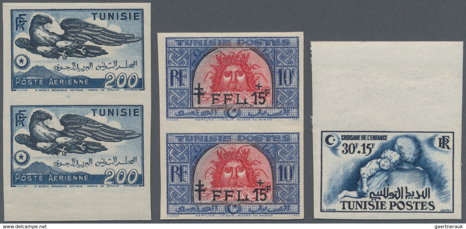 Tunesien: 1953/1961, Almost Exclusively U/m Accumulation Of Apprx. 330 IMPERFORATE Stamps, Mainly Fr - Lettres & Documents