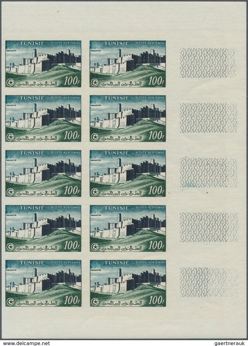 Tunesien: 1954, Definitives "Views"/Airmails, U/m Assortment Of 155 Imperforate Stamps Within Units, - Lettres & Documents