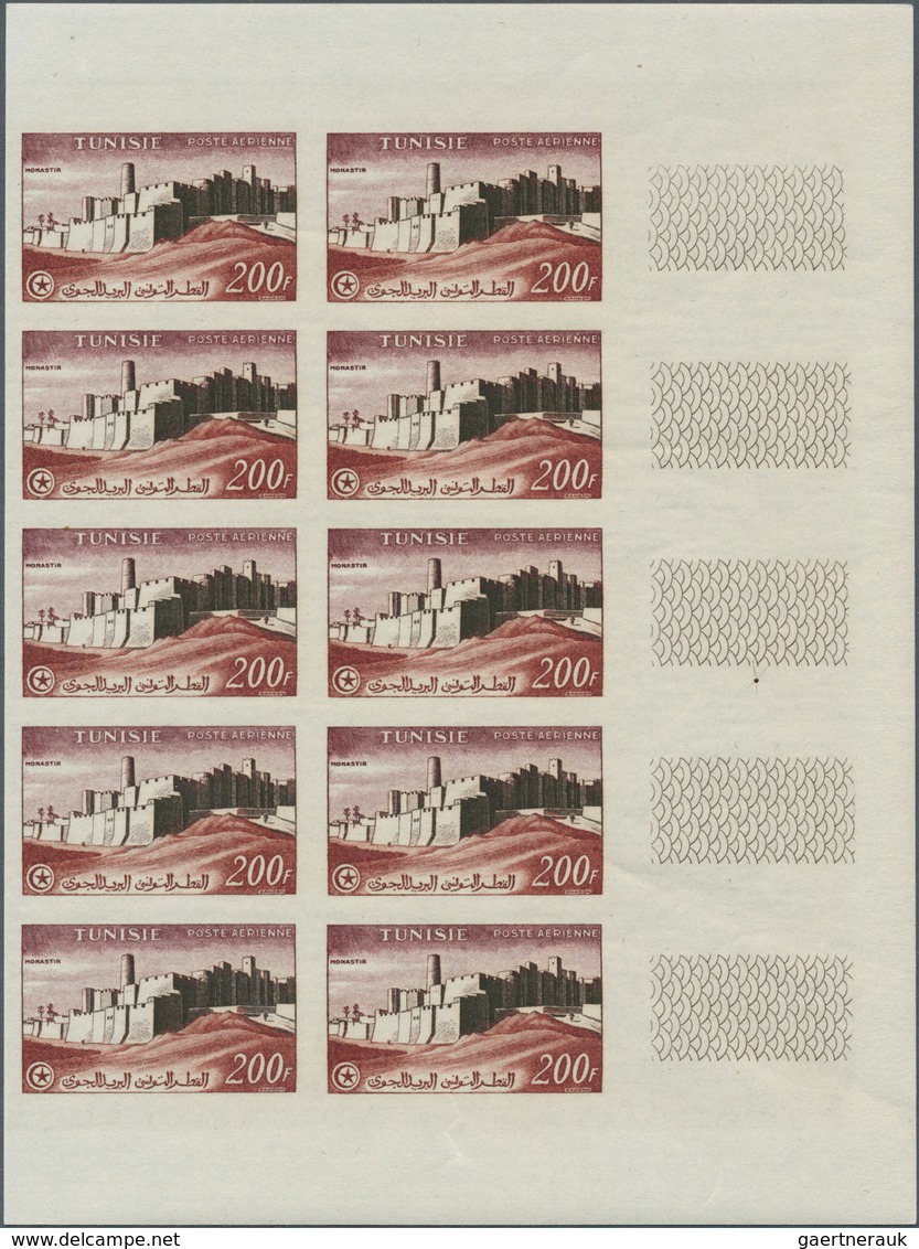 Tunesien: 1954, Definitives "Views"/Airmails, U/m Assortment Of 155 Imperforate Stamps Within Units, - Lettres & Documents