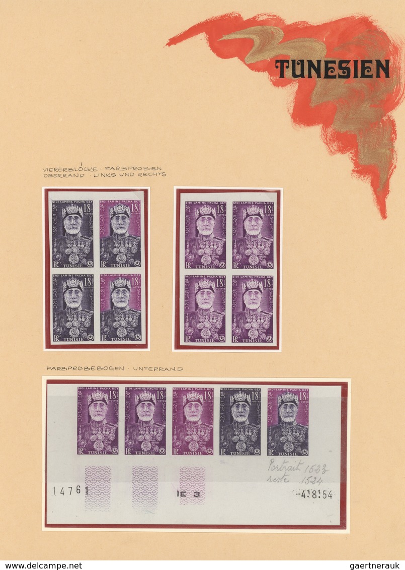 Tunesien: 1954/1963, IMPERFORATE COLOUR PROOFS, Collection Of Apprx. 1.645 Imperf. Colour Proofs, Ma - Cartas & Documentos