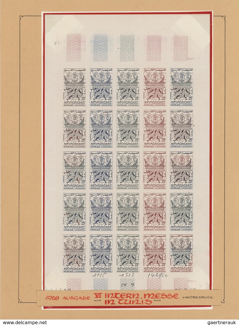Tunesien: 1954/1963, IMPERFORATE COLOUR PROOFS, collection of apprx. 1.645 imperf. colour proofs, ma