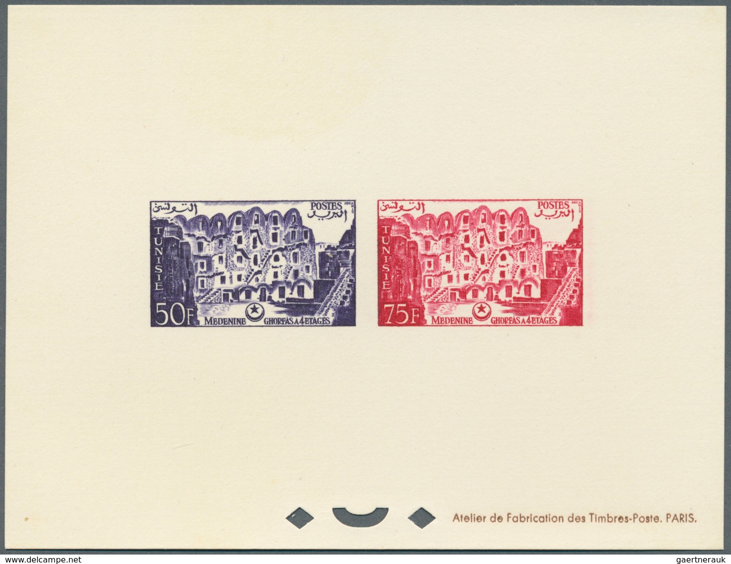 Tunesien: 1956, Definitves "Tourism" (Views o Tunisia), 50c. to 75fr., set of 17 epreuve de luxe and