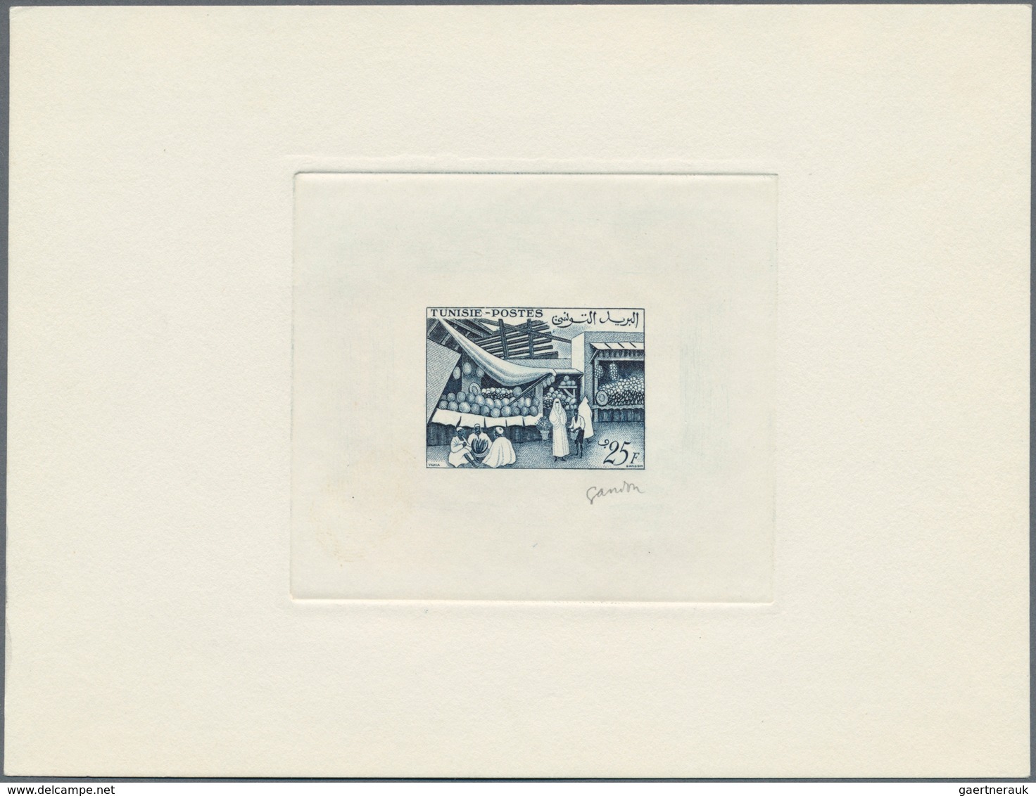 Tunesien: 1956/1957, Agricultural Commodities, Group Of Nine Epreuve D'artiste (four 20fr., Three 25 - Cartas & Documentos