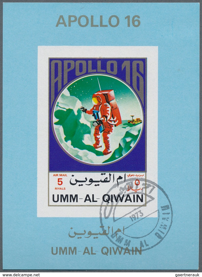 Umm al Qaiwain: 1972, APOLLO 11 to 17 seven different imperforate special miniature sheets in differ
