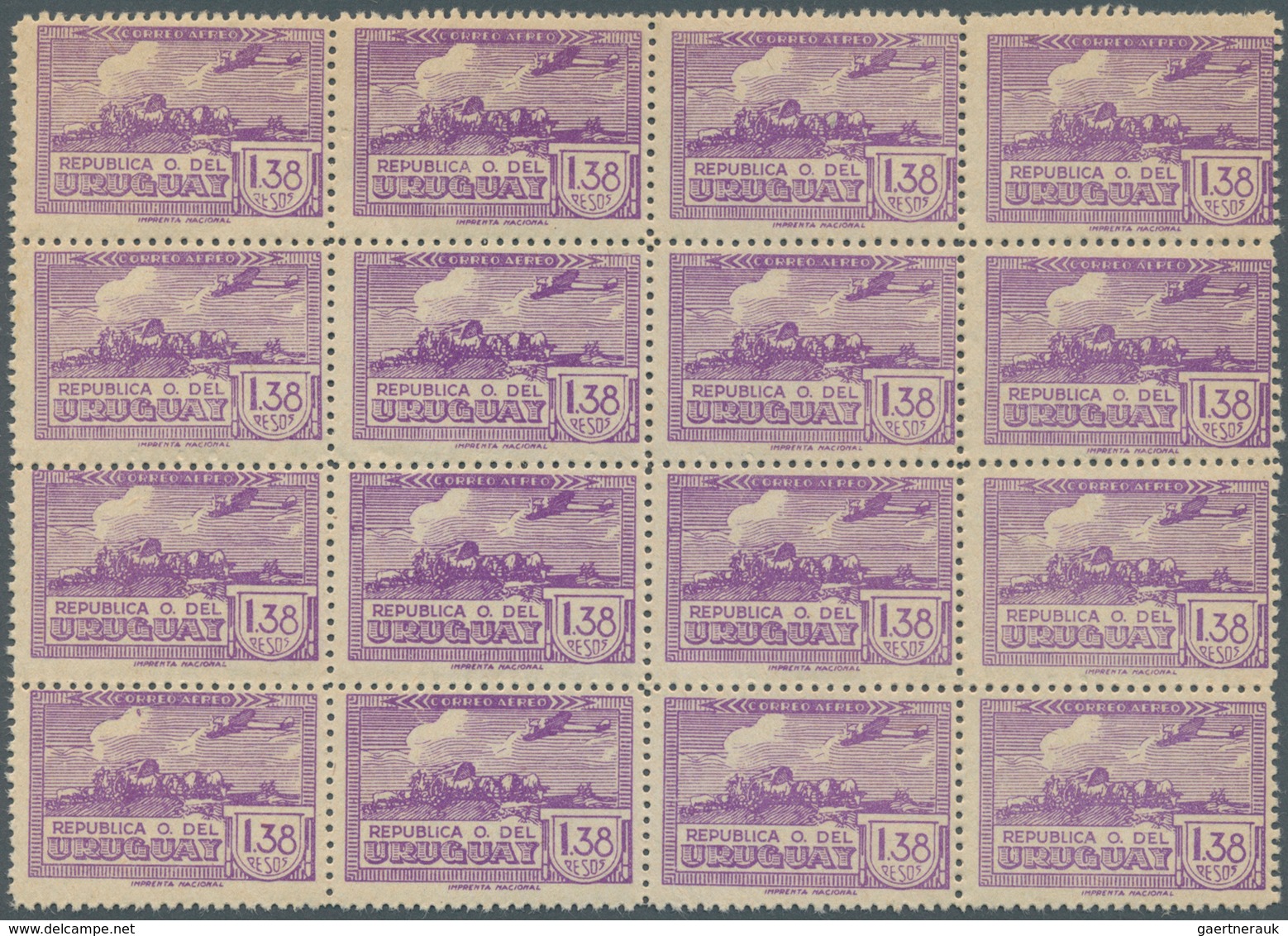 Uruguay: 1939, Airmail Issue 1.38p. Violet ‚airplane Over Bullock Carriage‘ In A Lot With About 850 - Uruguay