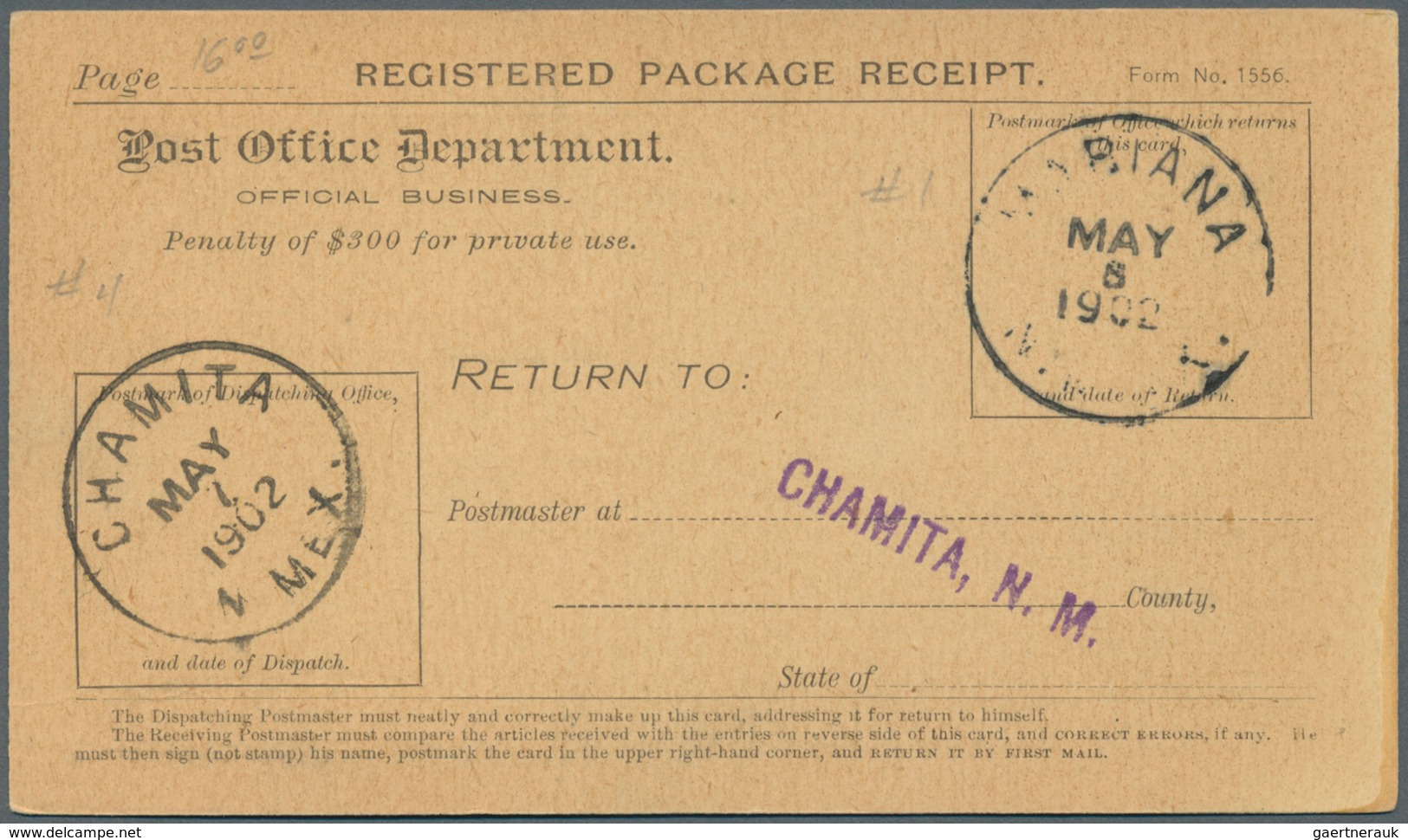 Vereinigte Staaten Von Amerika: 1902-1904, Registered Package Receipt Cards With Good New Mexico Can - Lettres & Documents