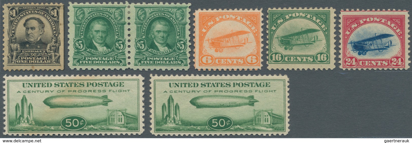 Vereinigte Staaten Von Amerika: 1903/1933, Lot Of Nine Mint Stamps, Incl. 1903 $1 Black, 1917 $5 Gre - Lettres & Documents