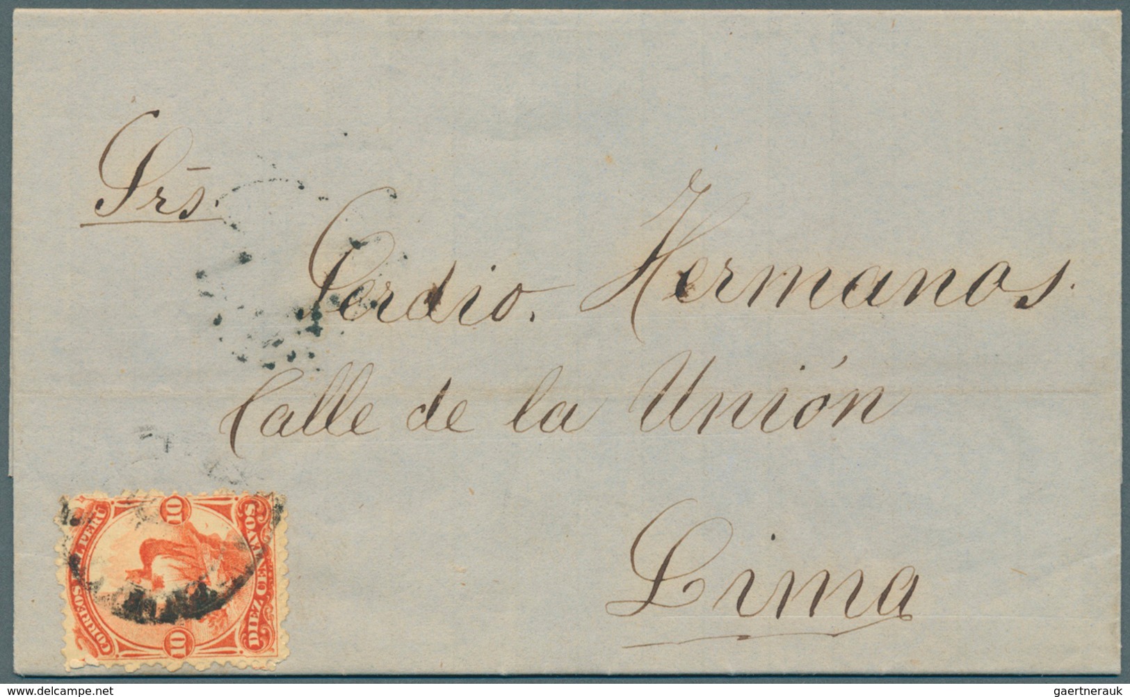 Südamerika: 1875/1970, Lot Of Ca. 250 Letters And Postal Stationery, I.a. Peru 10 C 1875 On Folded L - Autres - Amérique