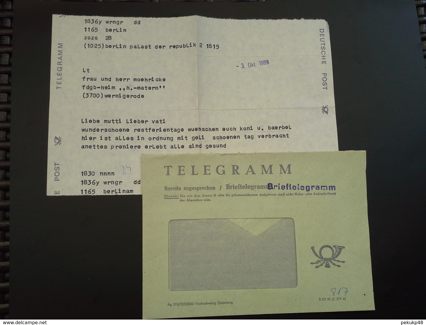 DDR Brieftelegramm 1989 Aus Dem PALAST DER REPUBLIK - Other & Unclassified