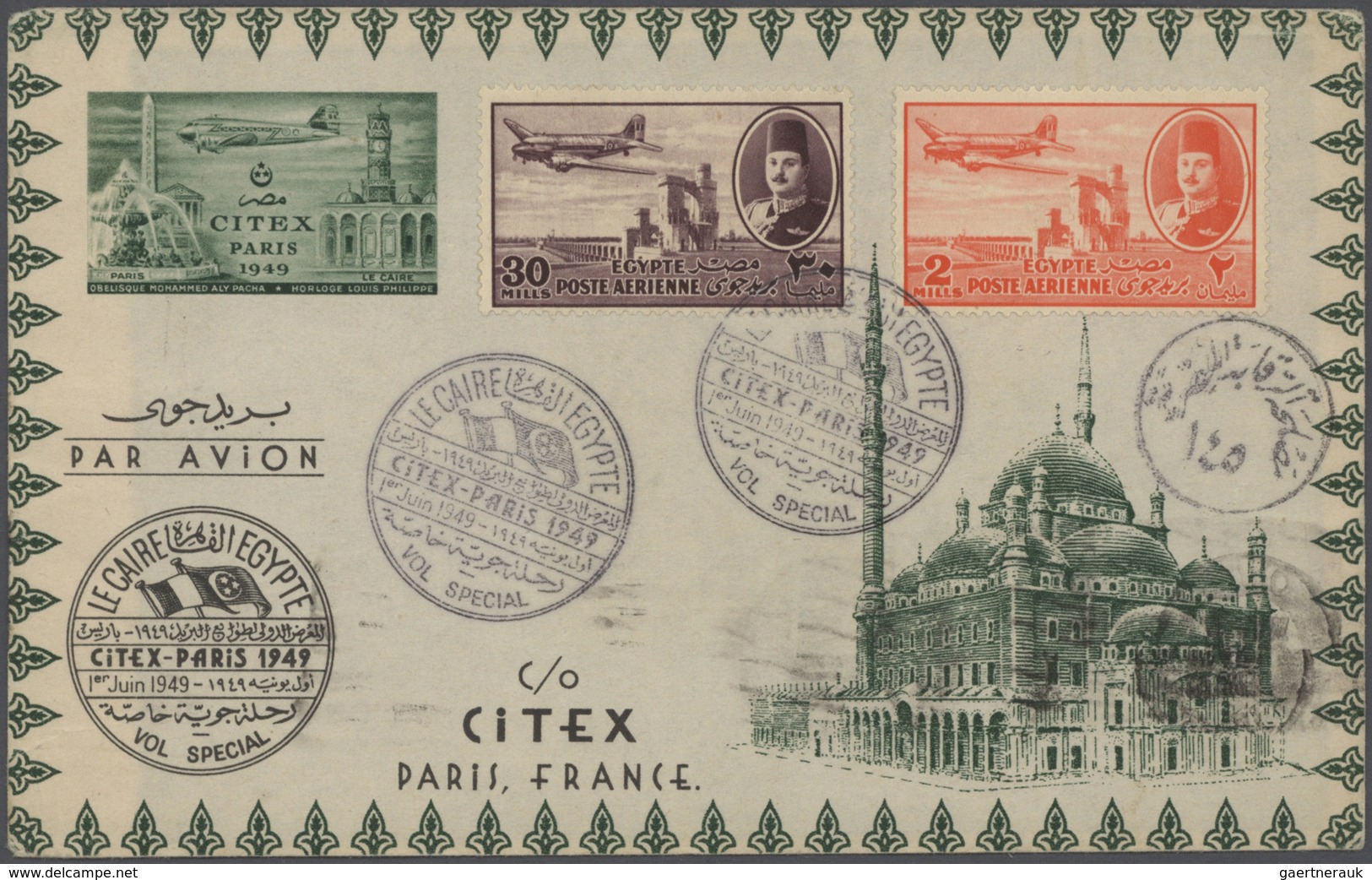 Flugpost Übersee: 1949, 1 Jun, Special Flight Cairo-Citex Paris, Chacheted Envelope Bearing 2m. Oran - Otros & Sin Clasificación