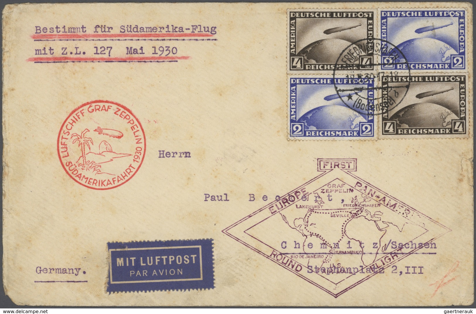 Zeppelinpost Deutschland: 19912-1939, Zwei Alben Mit Annähernd 100 Briefen Und Karten, Dabei Einige - Poste Aérienne & Zeppelin