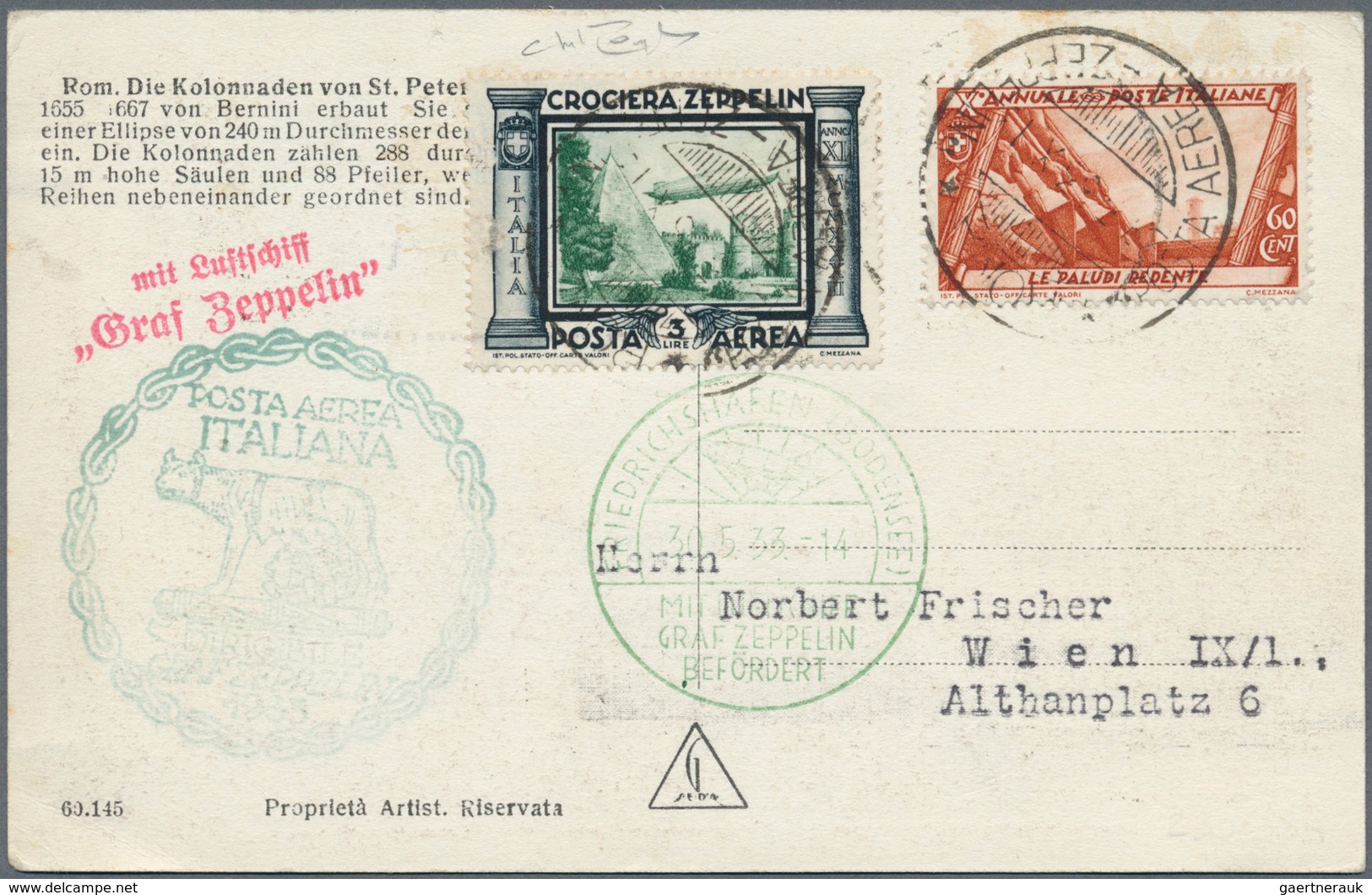Zeppelinpost Europa: 1933, ITALY TRIP LZ 127, Group Of 13 Covers/cards Franked With Italian (12) And - Autres - Europe