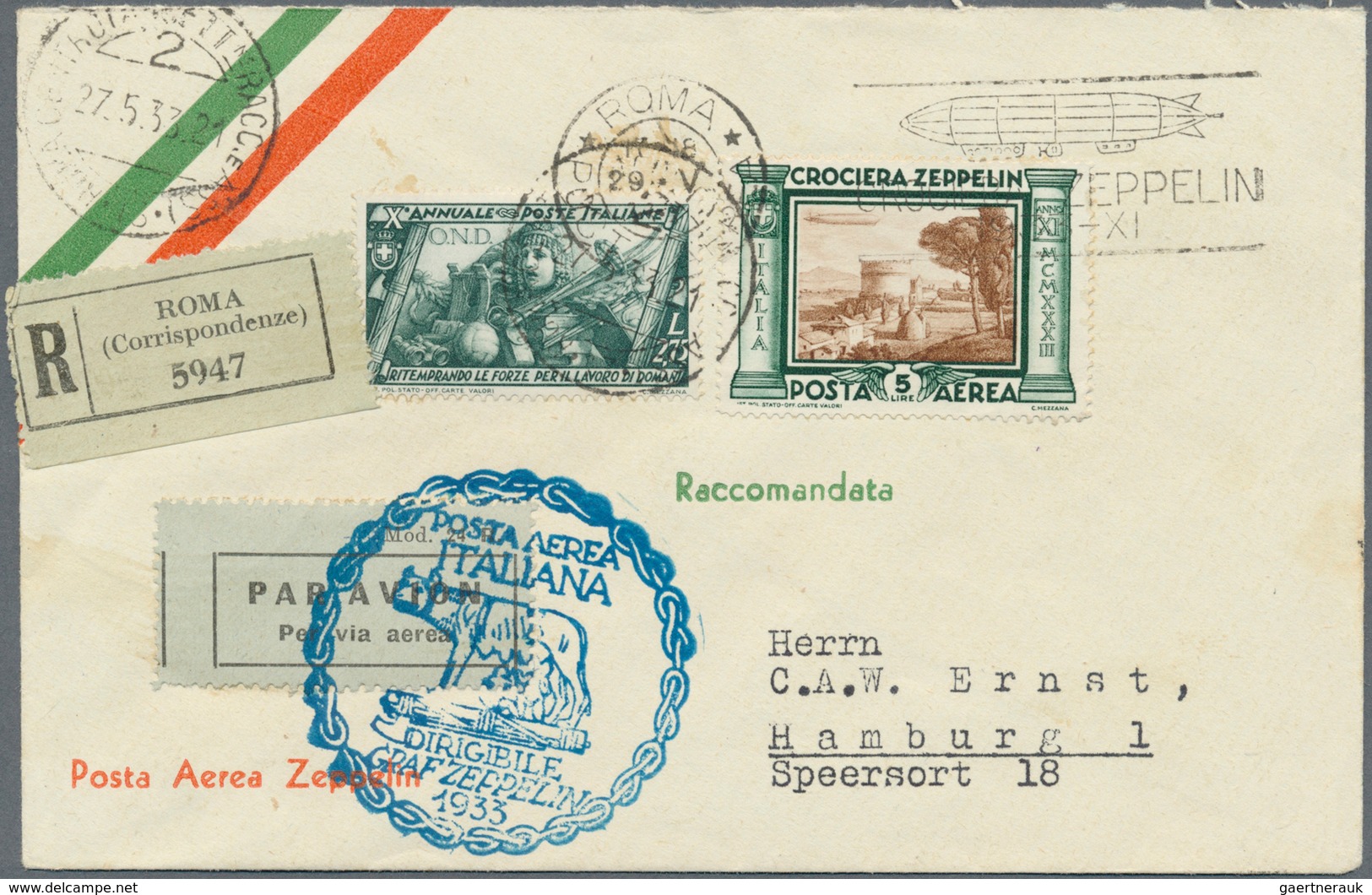 Zeppelinpost Europa: 1933, ITALY TRIP LZ 127, Group Of 13 Covers/cards Franked With Italian (12) And - Autres - Europe
