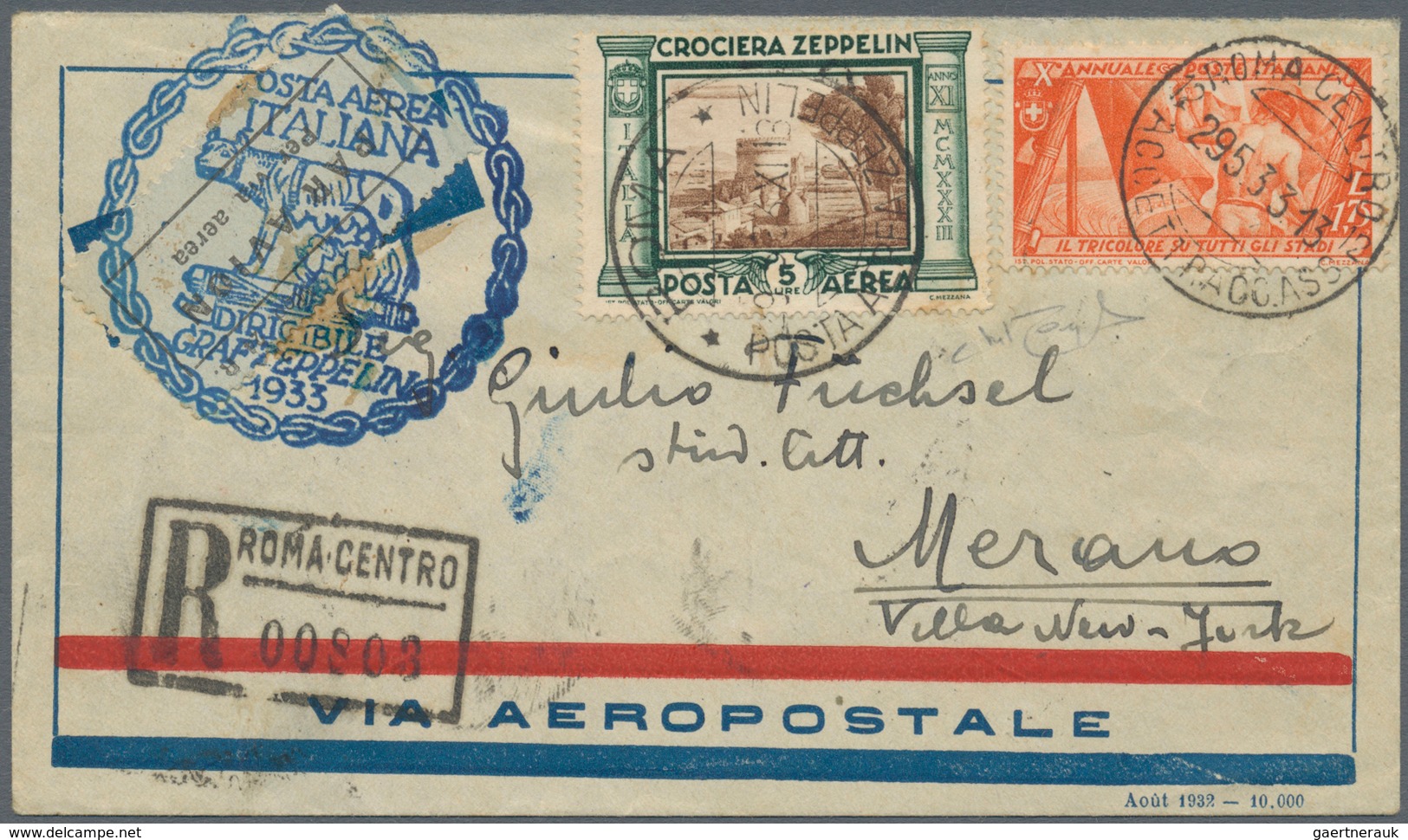 Zeppelinpost Europa: 1933, ITALY TRIP LZ 127, Group Of 13 Covers/cards Franked With Italian (12) And - Otros - Europa