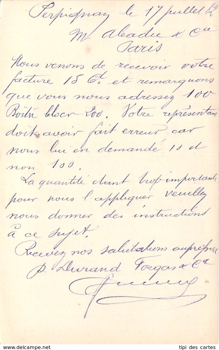 Entier Postal - Précurseur 1882 Sage 10c Cad Perpignan Pour Paris, Tampon Durand Forgas & Cie Perpignan - Cartoline Precursori