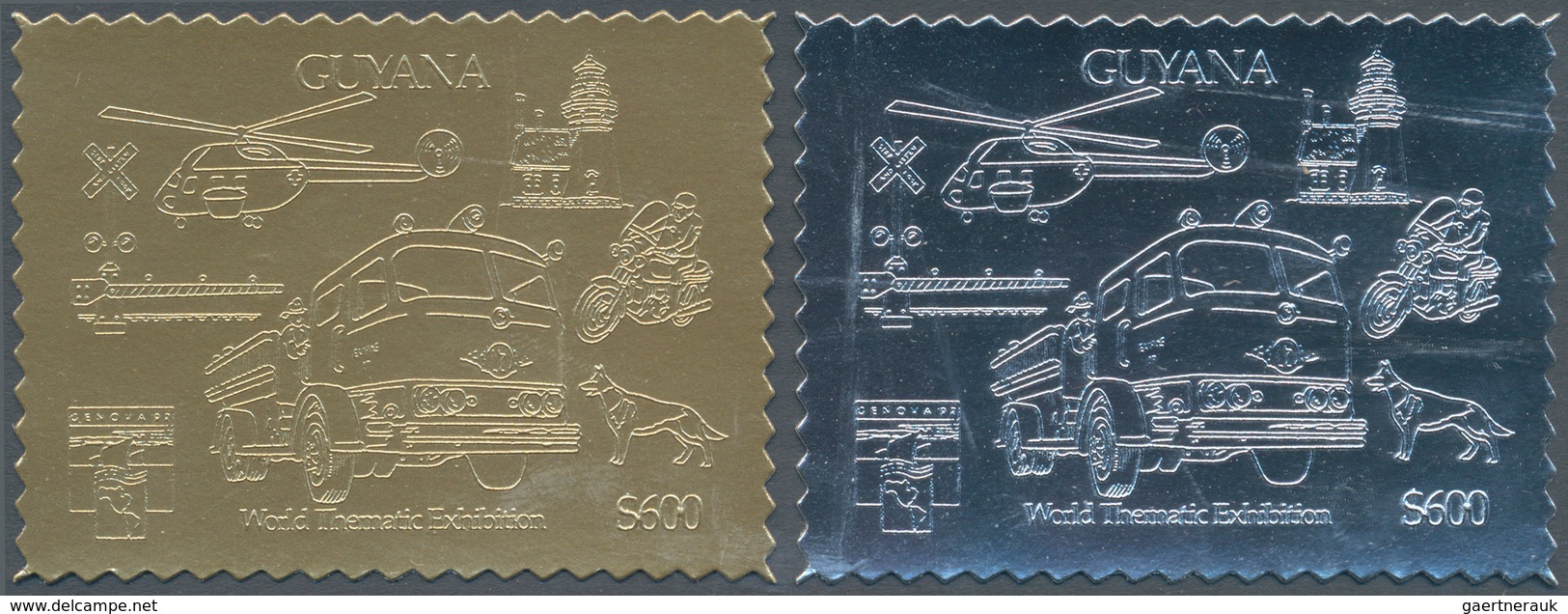 Thematische Philatelie: 1992, Guyana. Lot Of 100 GOLD Stamps And 100 SILVER Stamps Showing "Helicopt - Unclassified