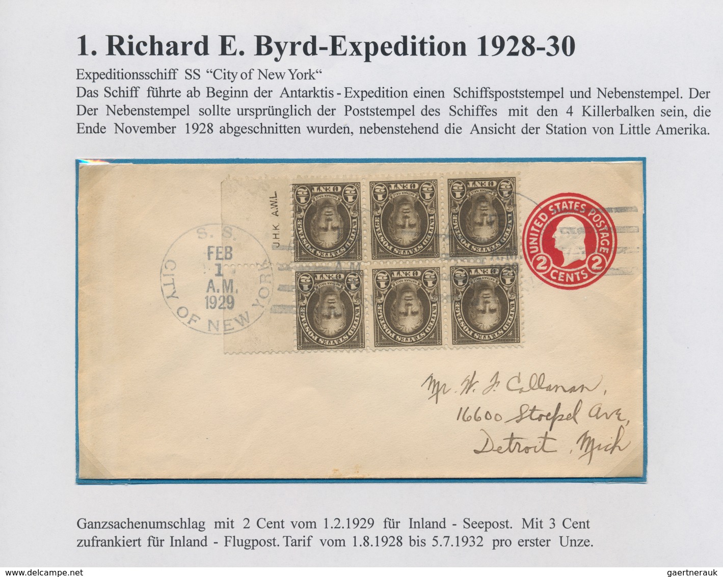 Thematik: Antarktis / antarctic: 1928/1930, 1. Richard E. Byrd-Expedition, kleine Sammlung mit 14 Br
