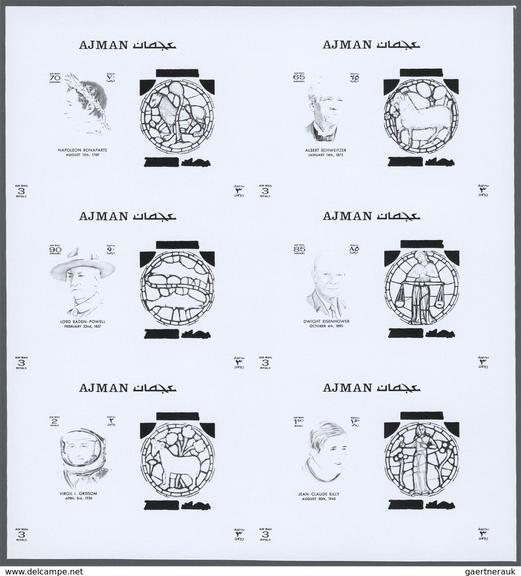 Thematik: Astrologie / astrology: 1971, Ajman. Progressive proofs for the souvenir sheets of the iss
