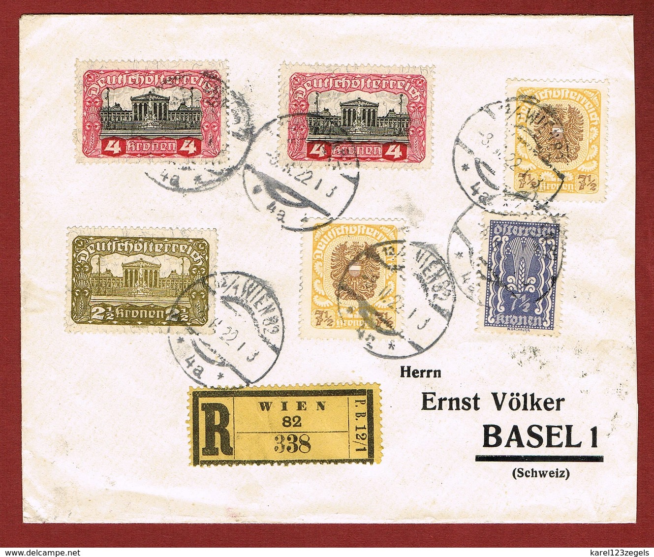 Infla Ab 1 Dez 1921 Ausland Brief Wien - Basel Reco 2. Portostufe 2 Scan - Briefe U. Dokumente