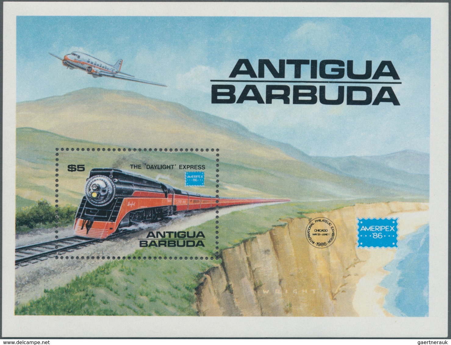 Thematik: Eisenbahn / Railway: 1986, ANTIGUA & BARBUDA: Ameripex Stamp Exhibition Miniature Sheet Wi - Trenes