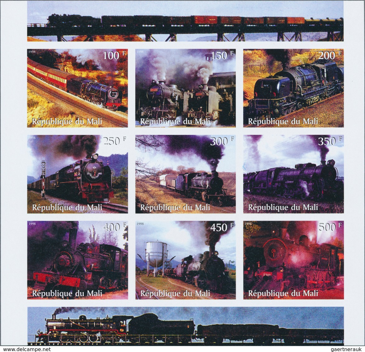 Thematik: Eisenbahn / Railway: 1995 (ca.), MALI: Steam Locomotives Sets Of Nine Different Stamps In - Trains