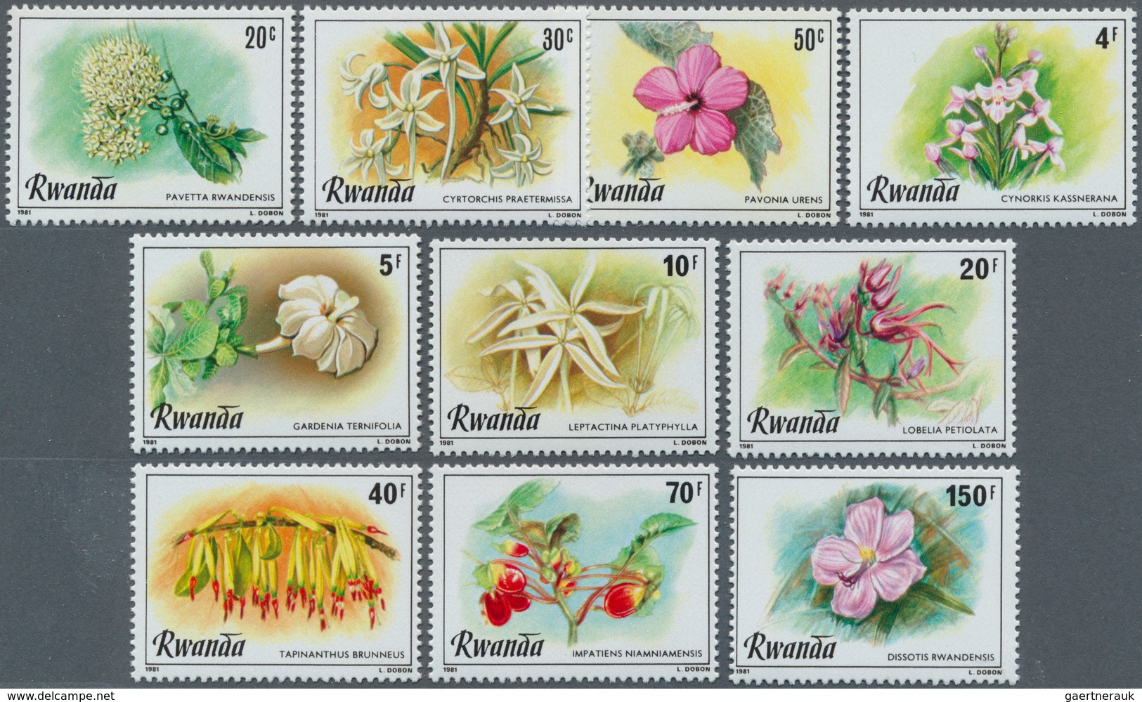 Thematik: Flora, Botanik / Flora, Botany, Bloom: 1981, RUANDA: Flowers Complete Set Of Ten From 20c. - Otros & Sin Clasificación