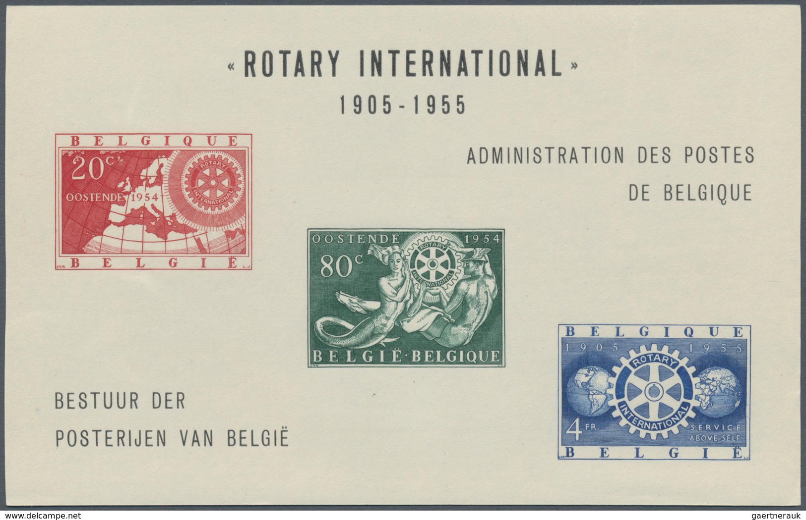 Thematik: Internat. Organisationen-Rotarier / Internat. Organizations-Rotary Club: 1954, BELGIUM: 50 - Rotary, Lions Club