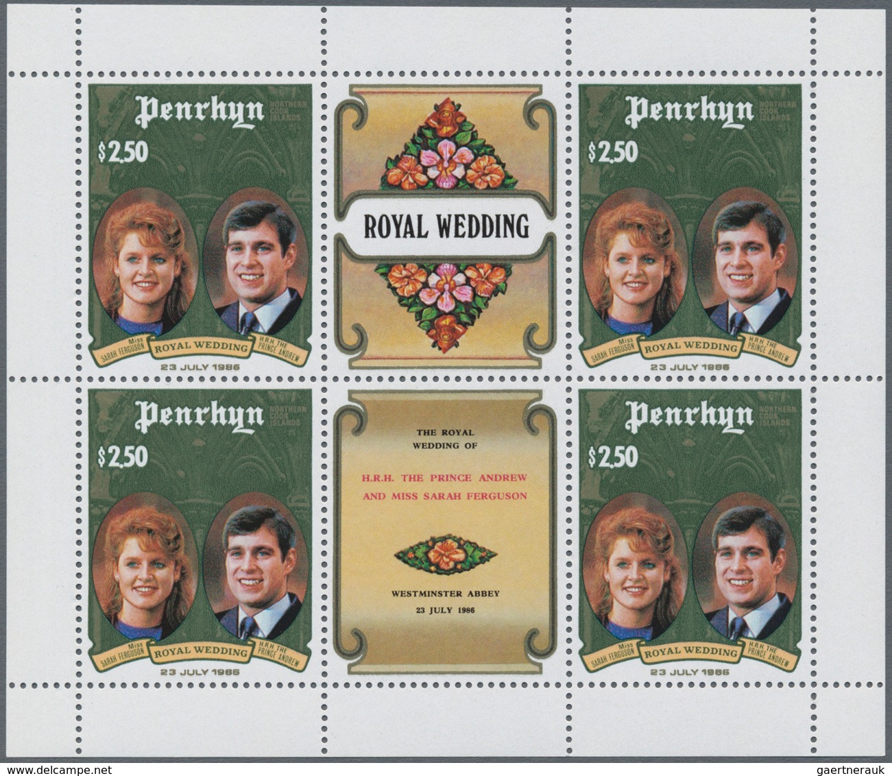 Thematik: Königtum, Adel / Royalty, Nobility: 1986, PENRHYN: Royal Wedding Prince Andrew And Sarah F - Familias Reales