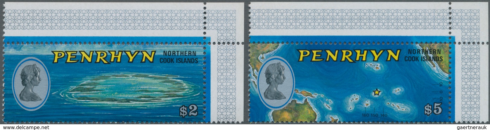 Thematik: Landkarten / Maps: 1975, PENRHYN: Definitives Complete Set Of Two $2 Penrhyn Atoll And $5 - Géographie