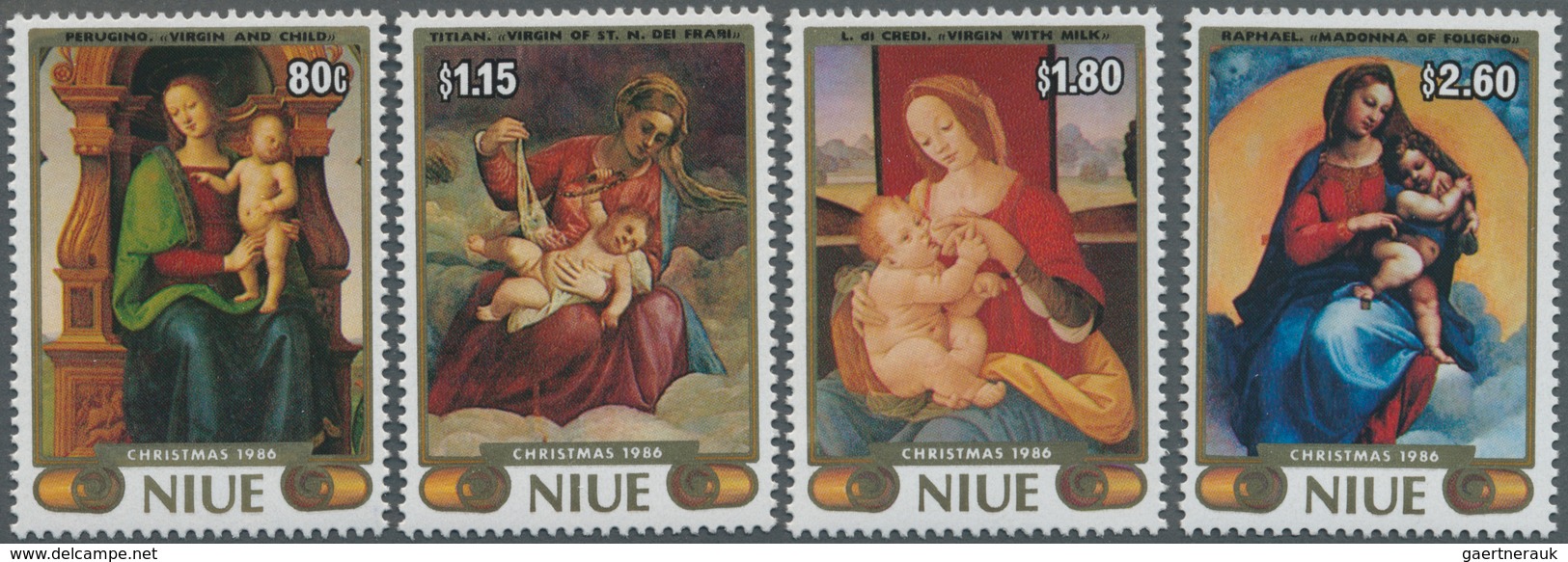 Thematik: Malerei, Maler / Painting, Painters: 1986, NIUE: Christmas Complete Set Of Four With Diffe - Otros & Sin Clasificación