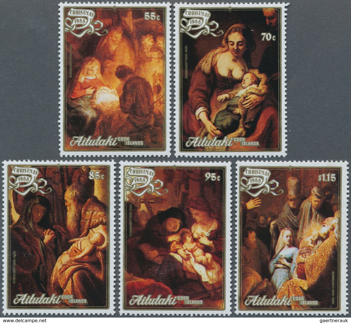 Thematik: Malerei, Maler / Painting, Painters: 1988, AITUTAKI: Christmas Complete Set Of Five With D - Other & Unclassified