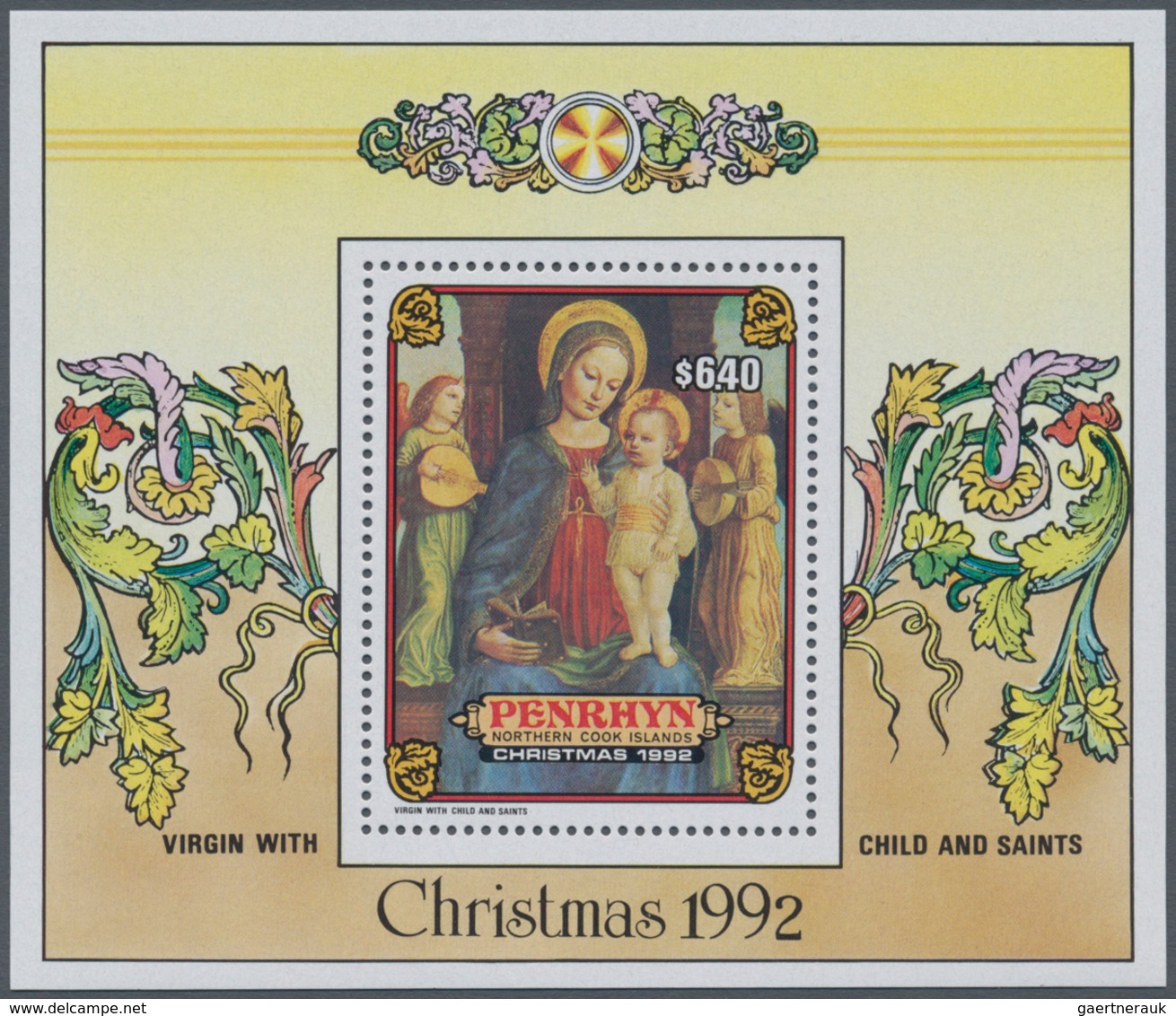 Thematik: Malerei, Maler / Painting, Painters: 1992, PENRHYN: Christmas Miniature Sheet With Paintin - Otros & Sin Clasificación
