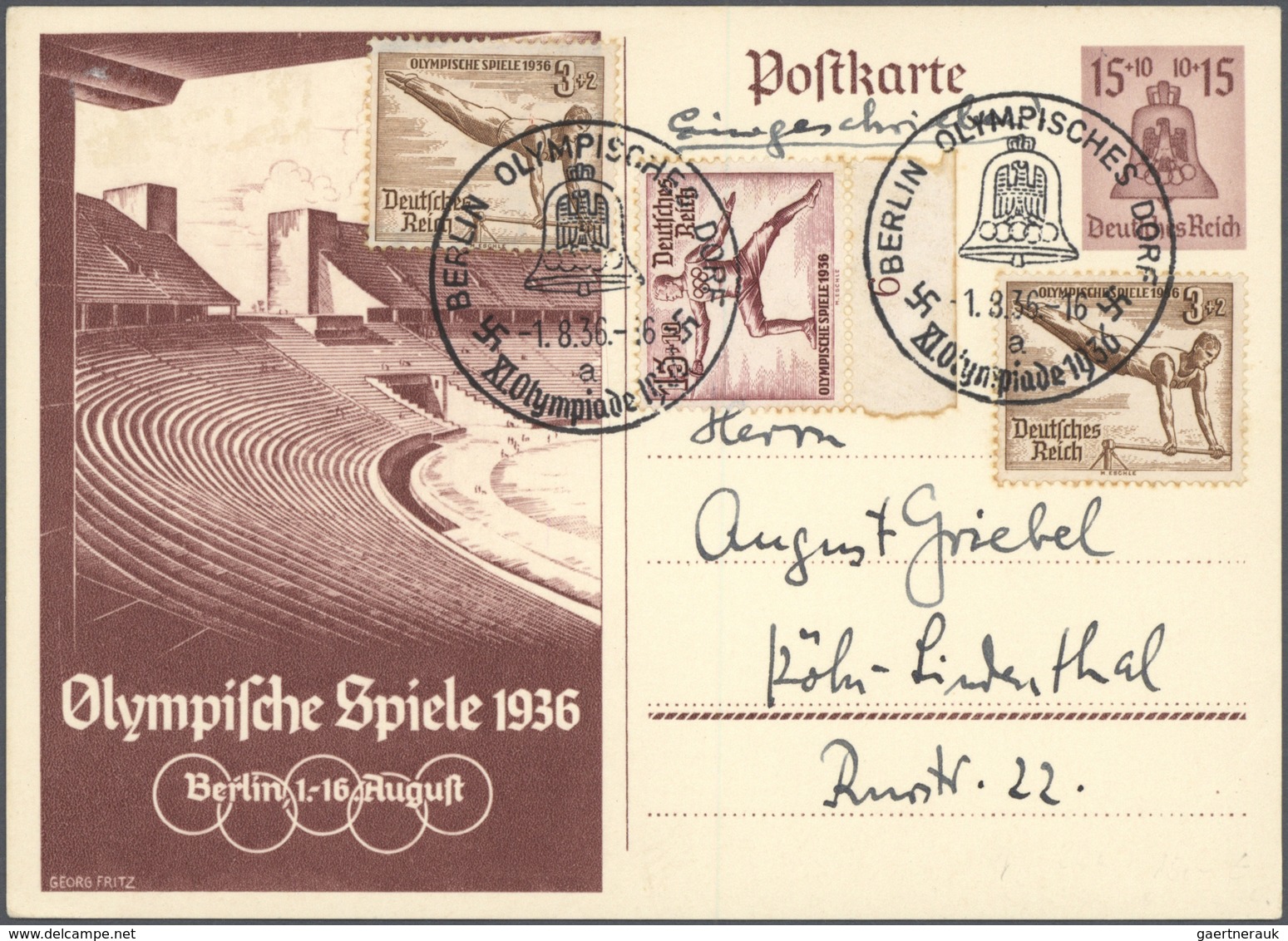 Thematik: Olympische Spiele / Olympic Games: 1936, Olympia Ganzsachenkarton 6 Pfg. Bzw. 15 Pfg. Aus - Otros & Sin Clasificación