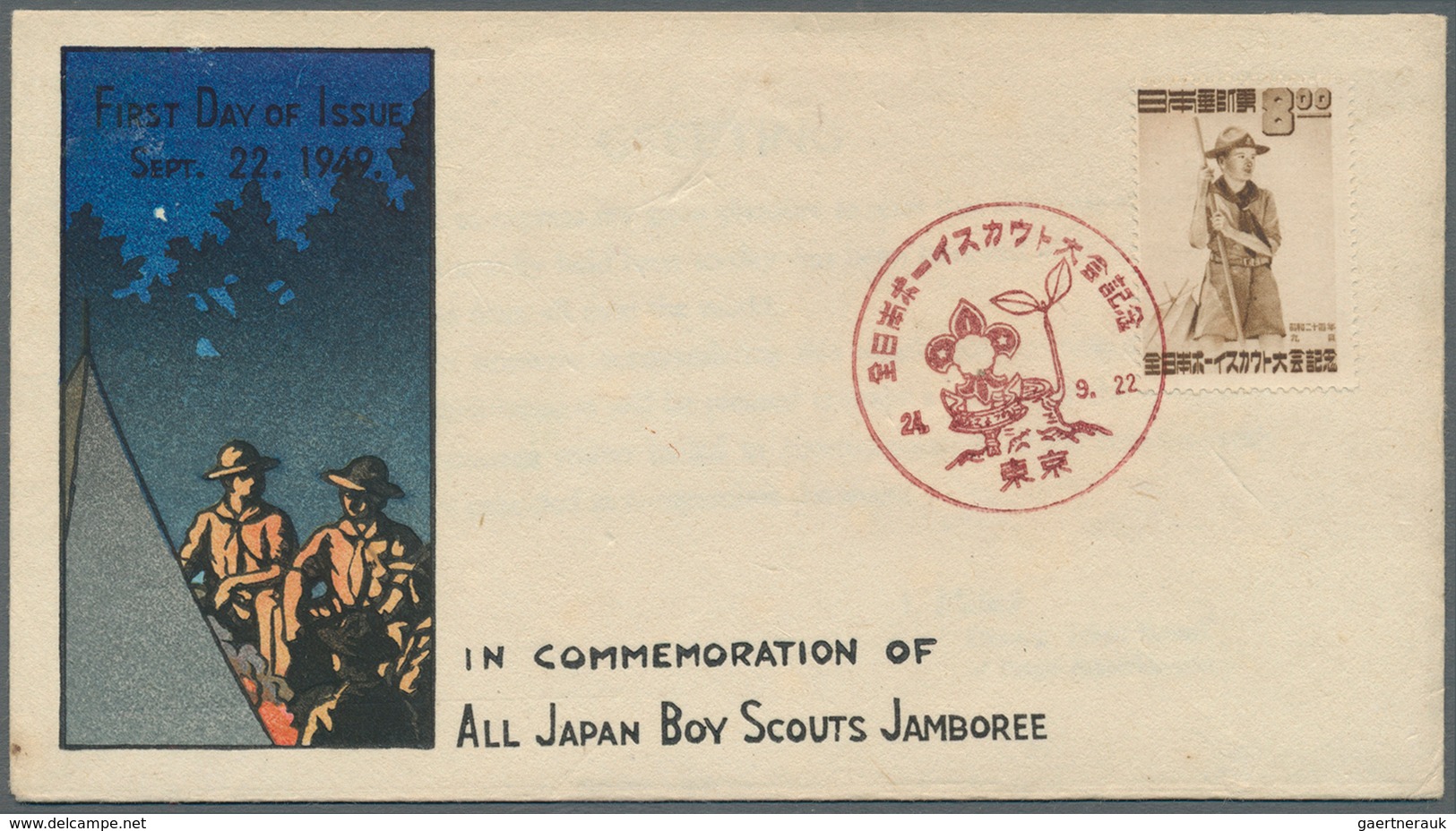 Thematik: Pfadfinder / Boy Scouts: 1949/59, Japan, Covers/FDC (9) Mostly W. 1949 Boy Scout Stamp Inc - Autres & Non Classés