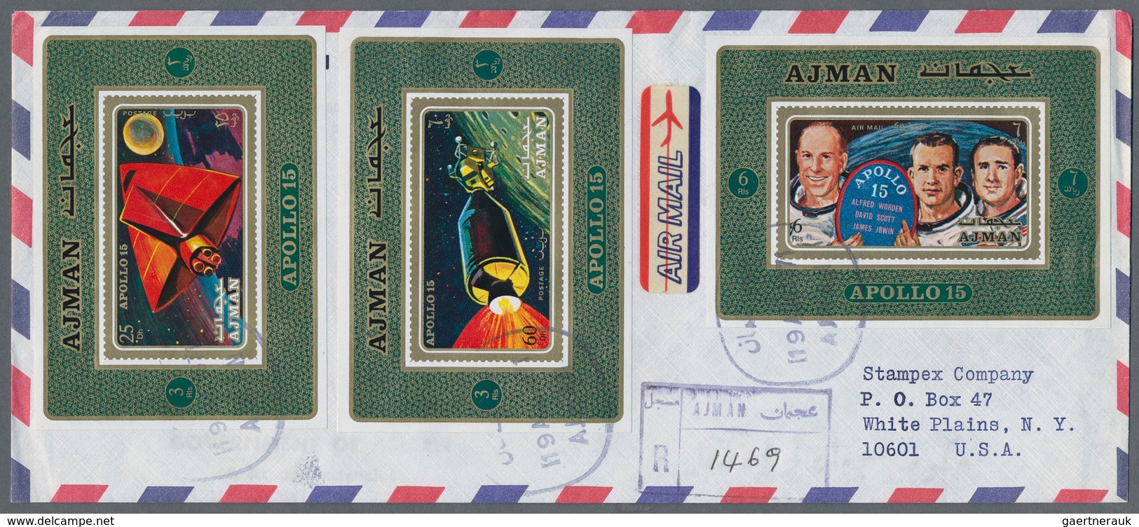 Thematik: Raumfahrt / astronautics: 1969/1973, Ajman/Fujeira, group of 18 covers (registered airmail