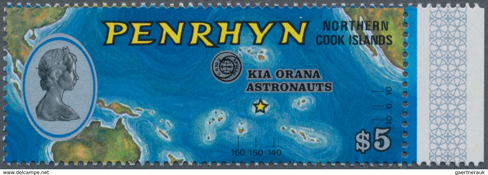 Thematik: Raumfahrt / Astronautics: 1975, PENRHYN: Definitive Issue $5 Map Of Oceania Sith Black And - Autres & Non Classés