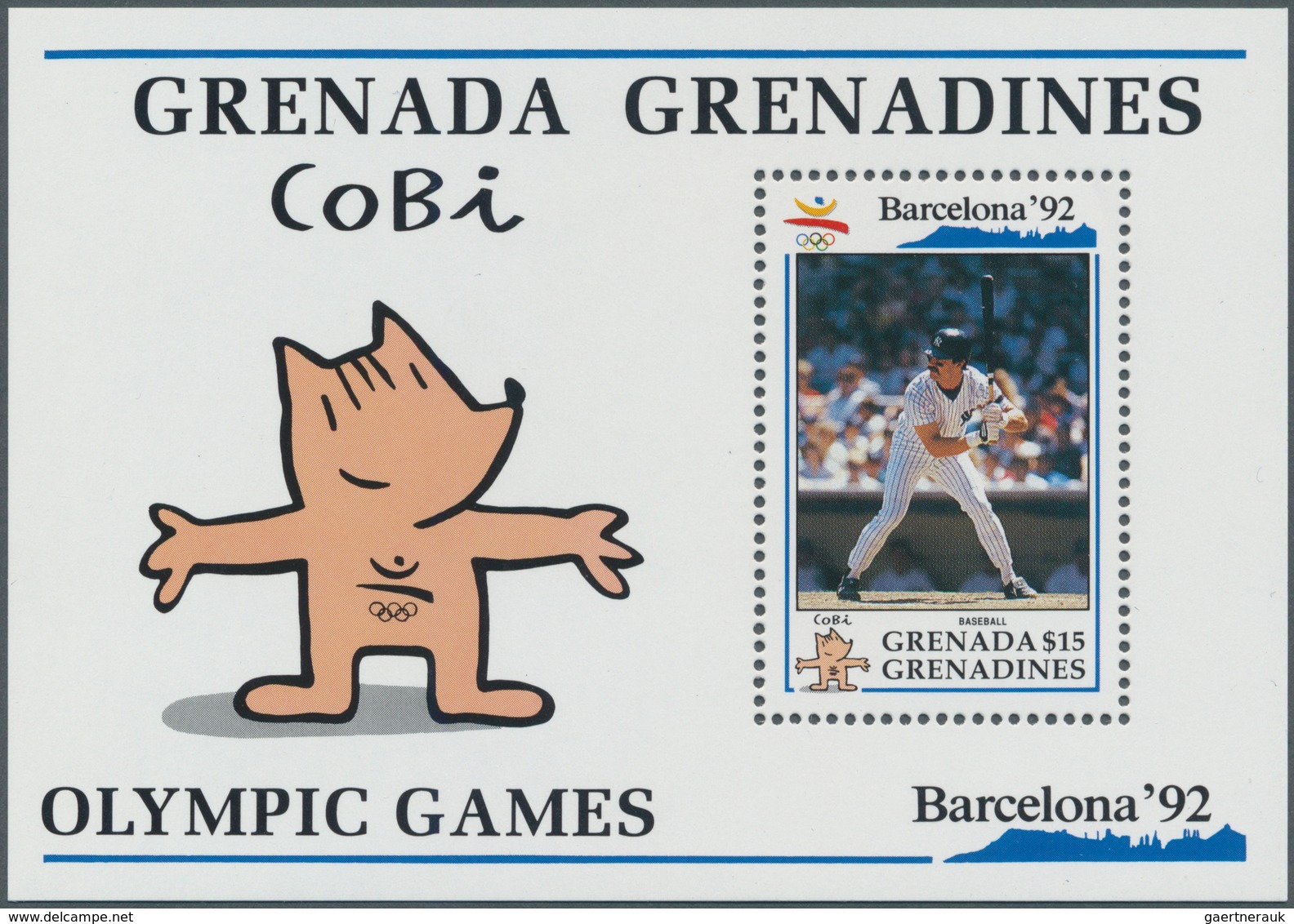 Thematik: Sport-Baseball / Sport-baseball: 1992, GRENADA/Grenadines: Summer Olympics Barcelona Minia - Béisbol