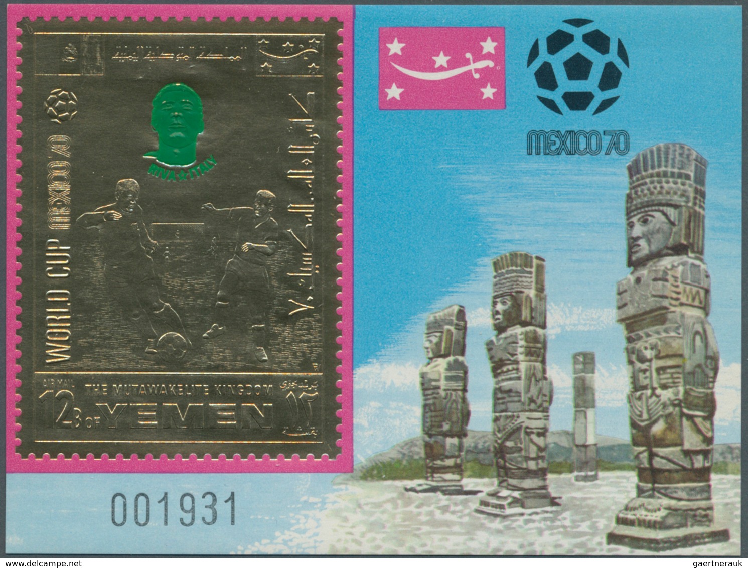 Thematik: Sport-Fußball / Sport-soccer, Football: 1969, Yemen Kingdom GOLD ISSUE "Football World Cha - Otros & Sin Clasificación