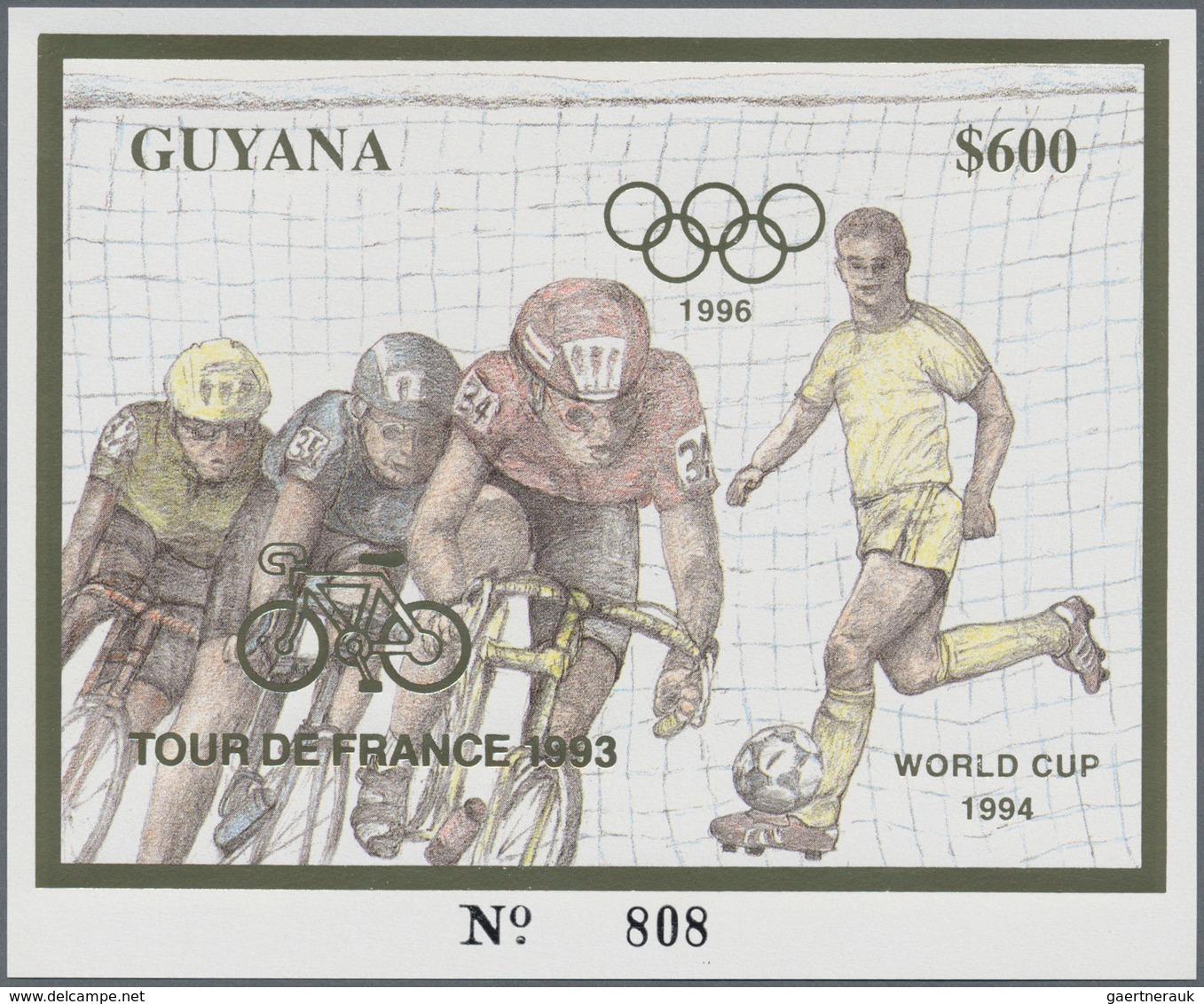Thematik: Sport-Radsport / Sport-cycling: 1993, Guyana. Set Of 100 GOLD Souvenir Sheets And 100 SILV - Ciclismo