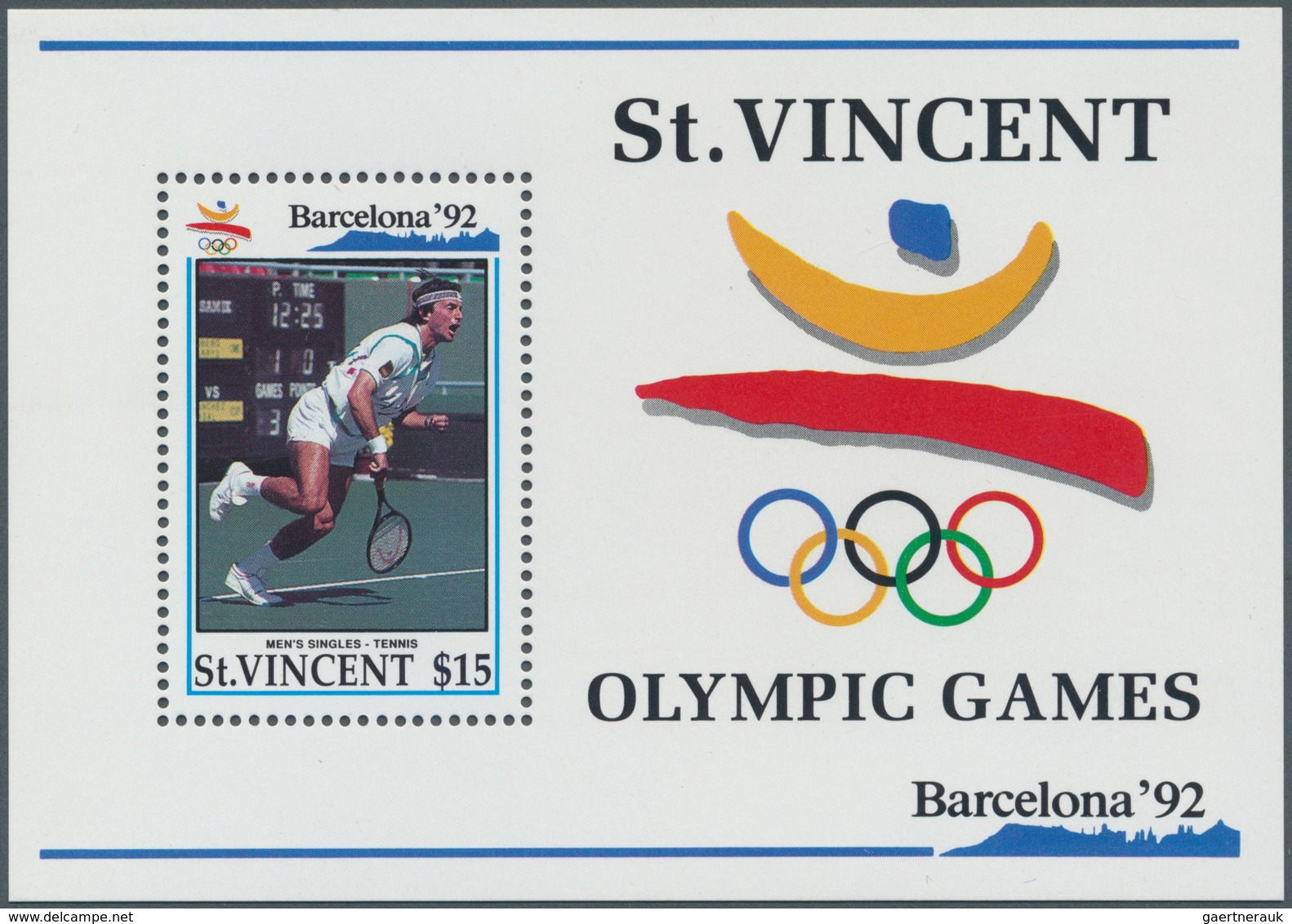 Thematik: Sport-Tennis / Sport-tennis: 1992, ST. VINCENT: Summer Olympics Barcelona Miniature Sheet - Tenis