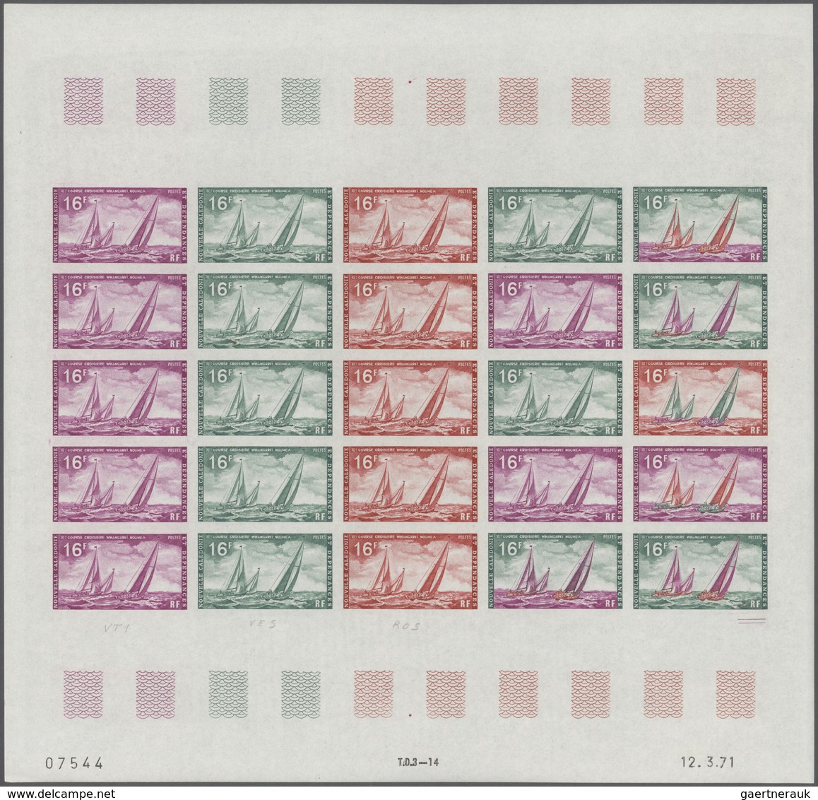 Thematik: Sport-Wassersport-Segeln / Sport-water Sports-sailing: 1971, New Caledonia. Lot Of 3 Color - Vela