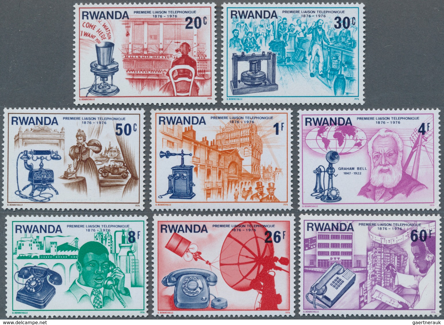 Thematik: Technik-Telefon / Technic-telephone: 1976, RWANDA: 100 Years Telephone Complete Set Of Eig - Telecom