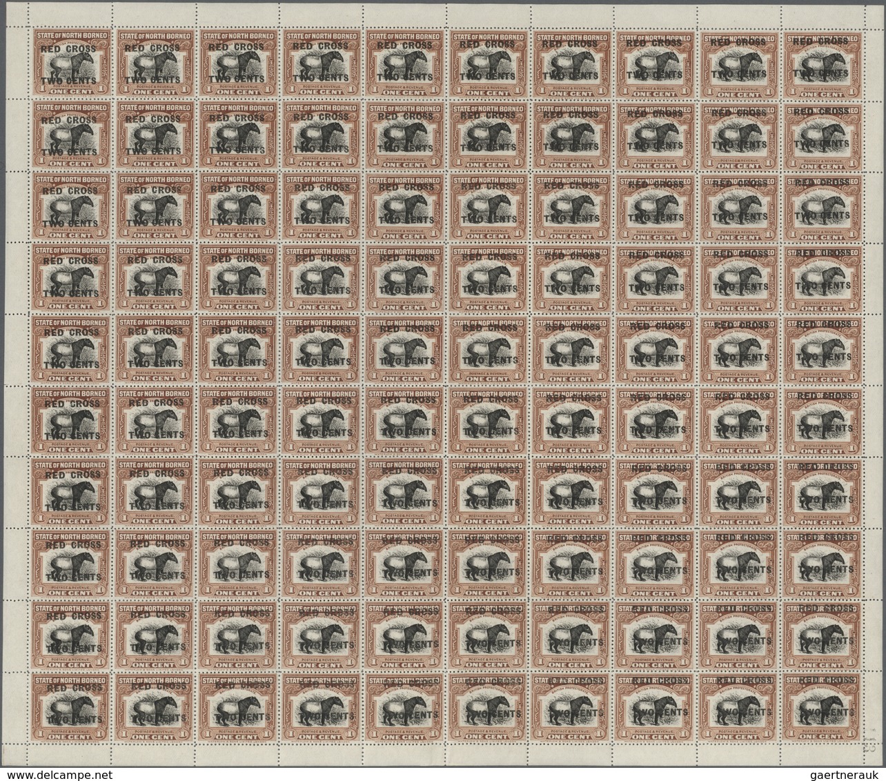 Thematik: Tiere, Fauna / Animals, Fauna: 1918, North Borneo. Set Of 11 Complete Sheets Of 100 Of The - Otros & Sin Clasificación