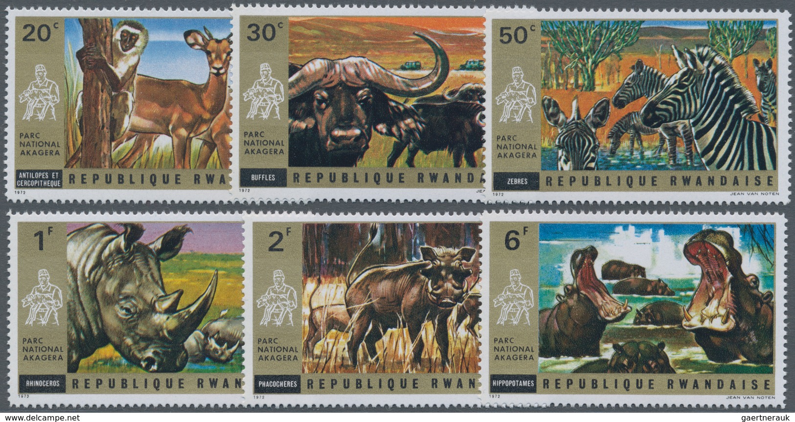 Thematik: Tiere, Fauna / Animals, Fauna: 1972, RWANDA: Akagera National Park Complete Set Of Ten Wit - Other & Unclassified
