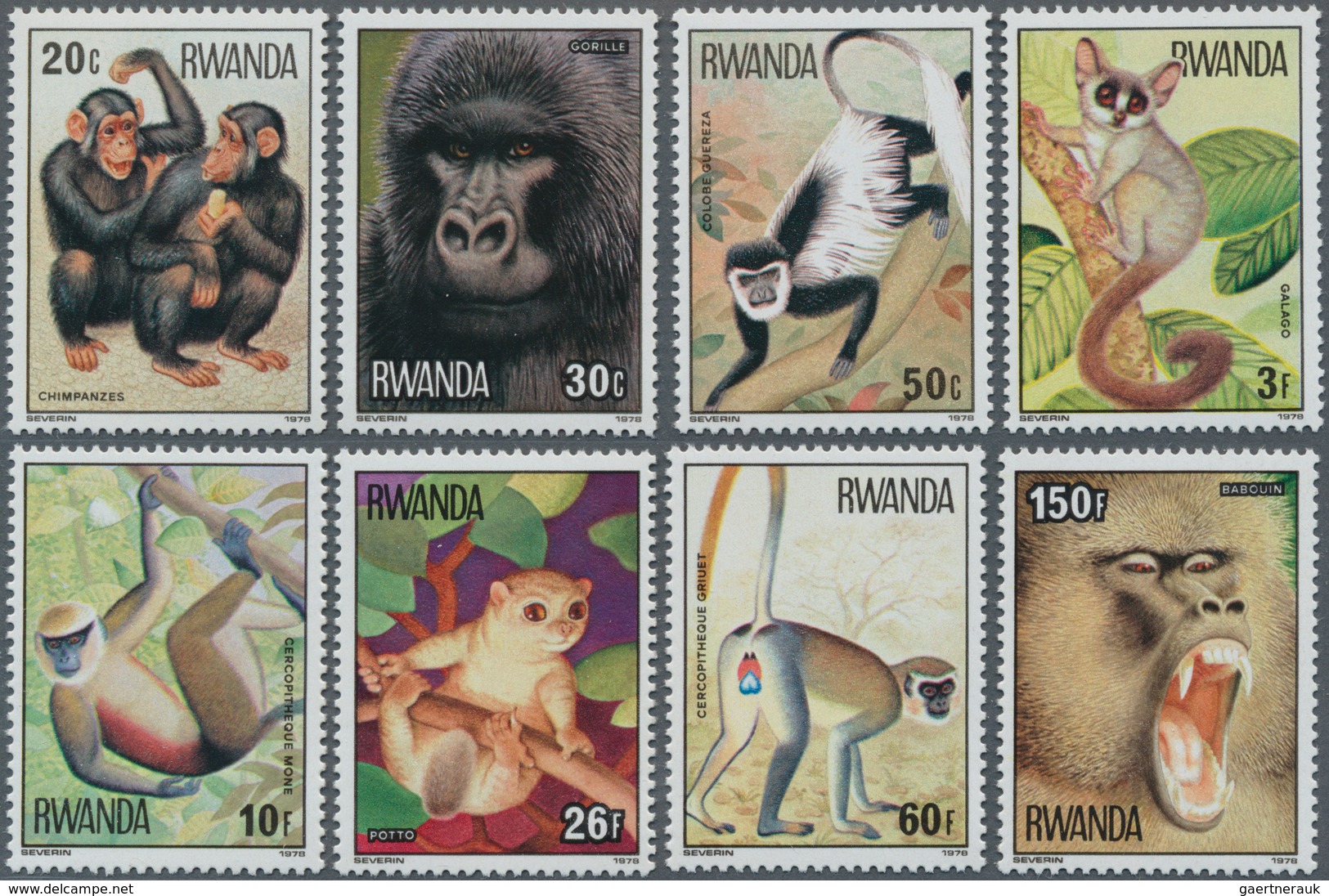 Thematik: Tiere-Affen / Animals-monkeys: 1978, RWANDA: Monkeys Complete Set Of Eight From 20c. To 15 - Monkeys