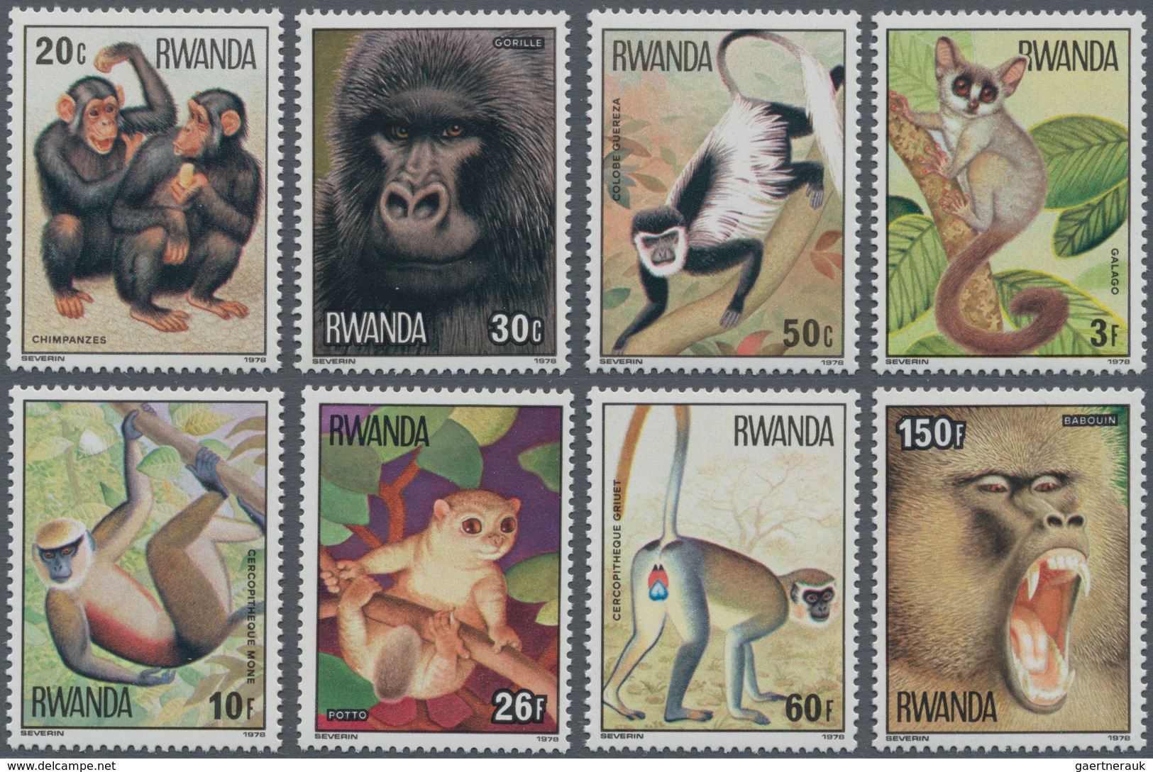 Thematik: Tiere-Affen / Animals-monkeys: 1978, RWANDA: Monkeys Complete Set Of Eight From 20c. To 15 - Mono