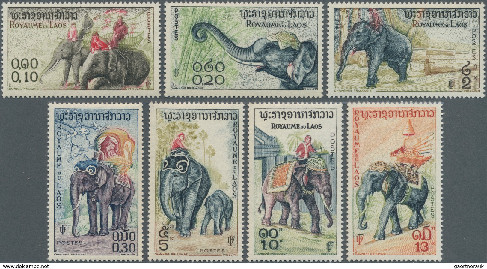 Thematik: Tiere-Elefanten / Animals Elephants: 1958, LAOS: Elephant Definitives Complete Set Of Seve - Elefantes